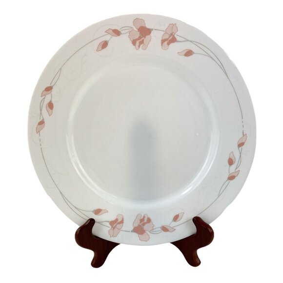 Arcopal France Linette 4 Dinner Plates White Peach Flowers Gray Stems 10.75" - Picture 2 of 10